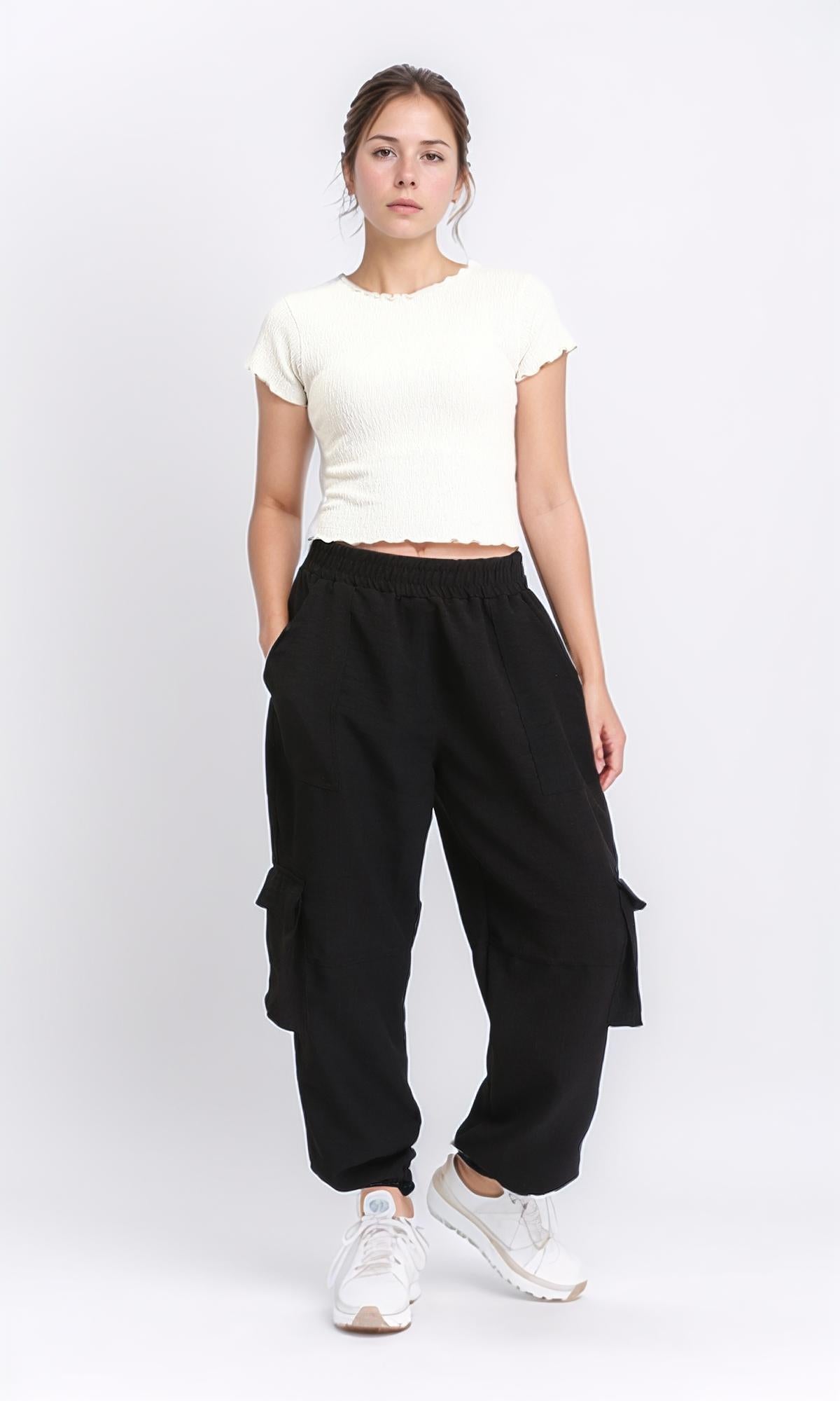 R210029 - Short Sleeves Boat Neck Casual Top - Cream