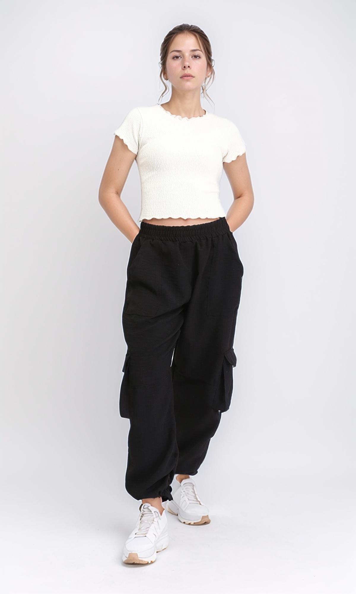 R210029 - Short Sleeves Boat Neck Casual Top - Cream