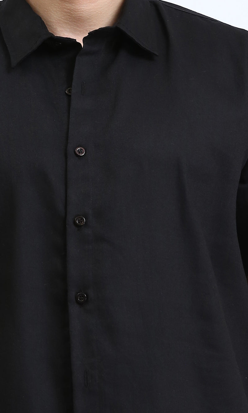 R210042 - Solid Short Sleeves Buttoned Shirt - Black