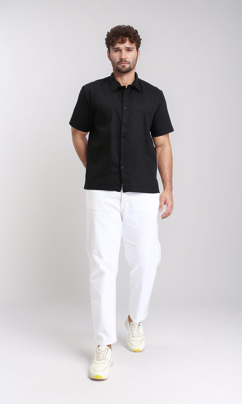 R210042 - Solid Short Sleeves Buttoned Shirt - Black