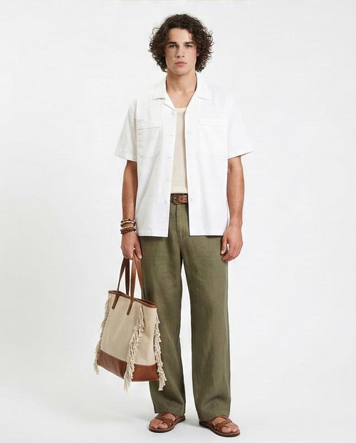 Ravin Men's Crisp White Cuban Collar Boxy Shirt - White - R210046