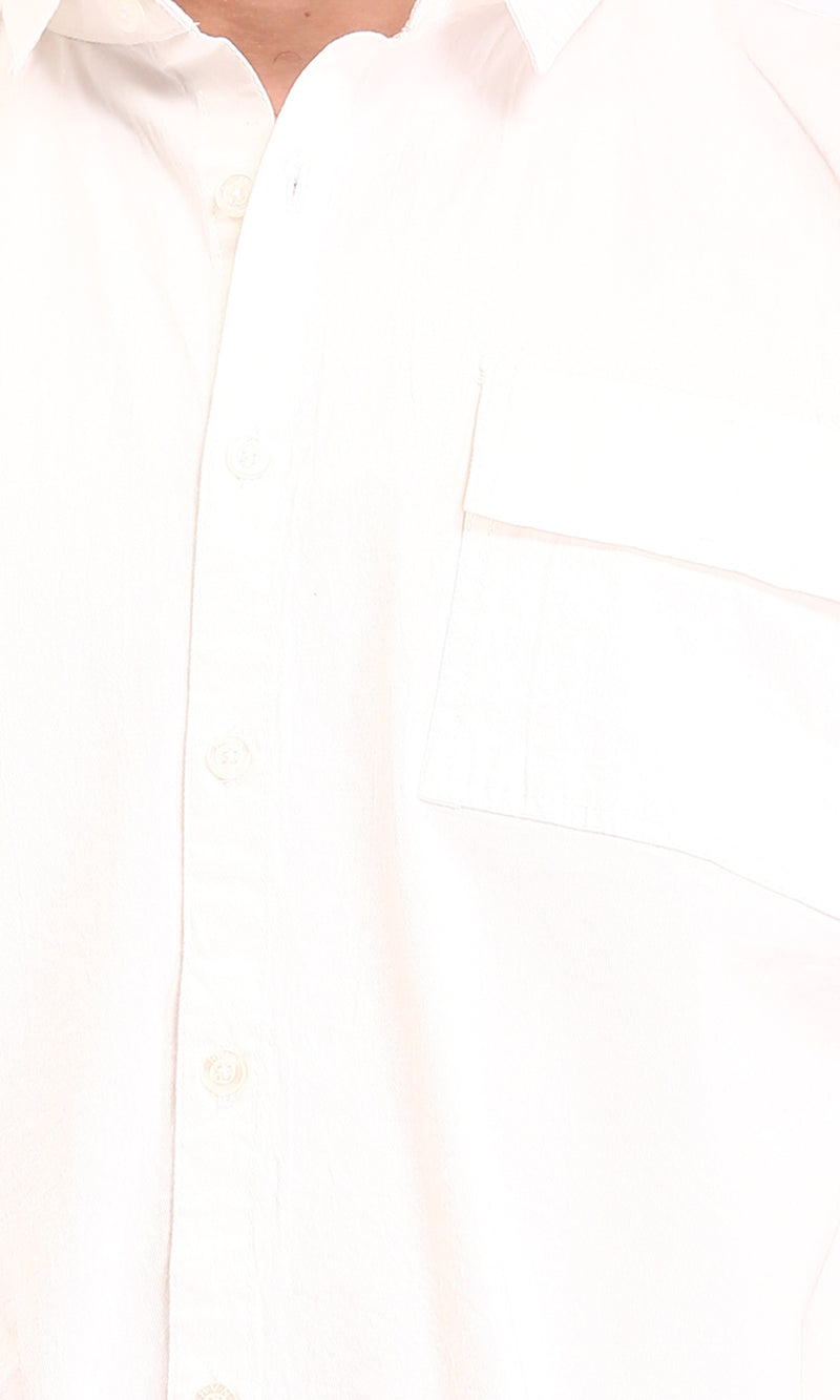 R210047 - Solid Elbow Sleeves Shirt with Classic Collar - Off-White