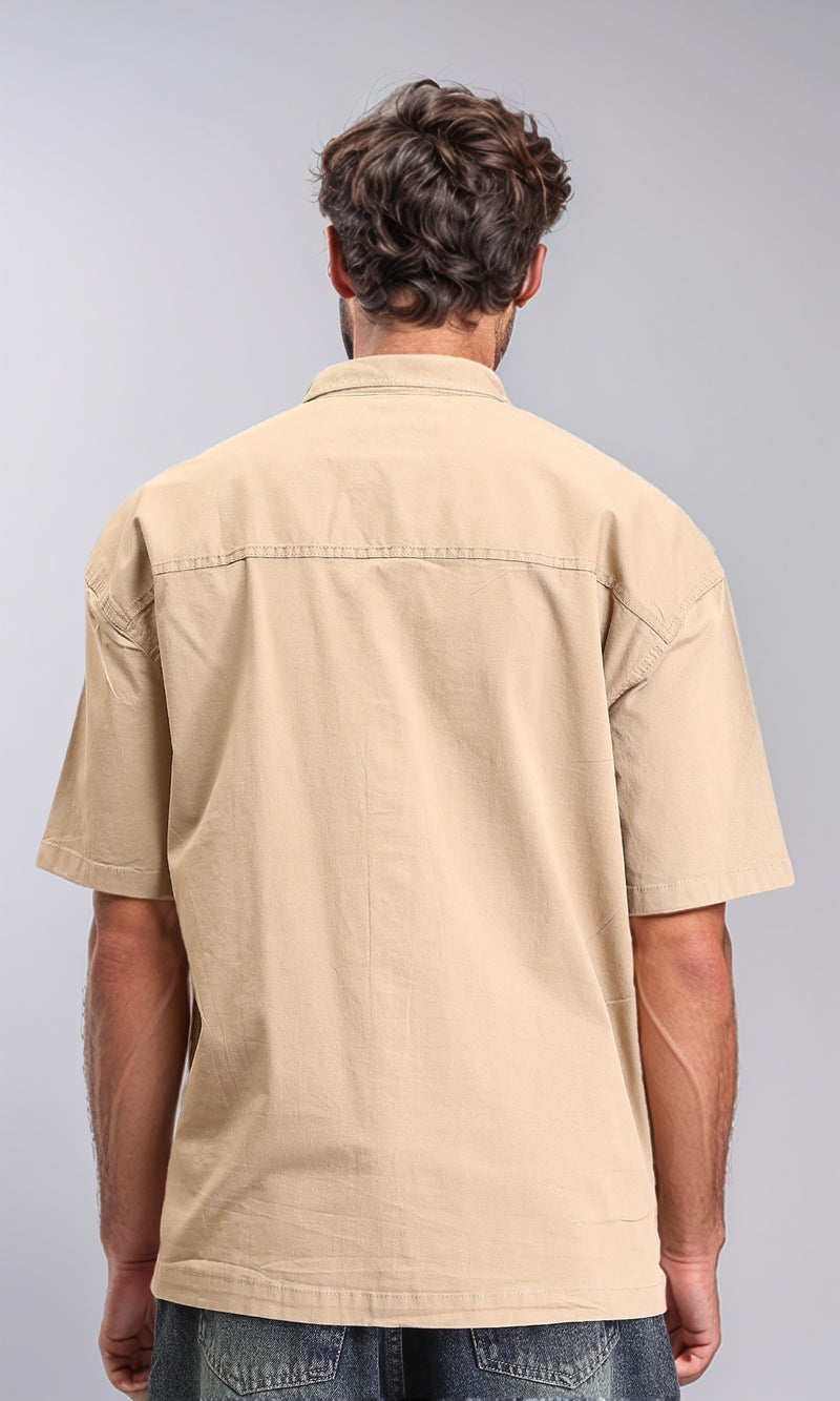 R210048 - Short Sleeves Shirt with Front Pocket - Dark Beige