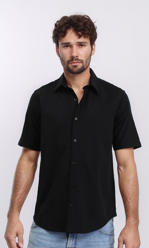 Solid Elbow Sleeves Summer Shirt - Black
