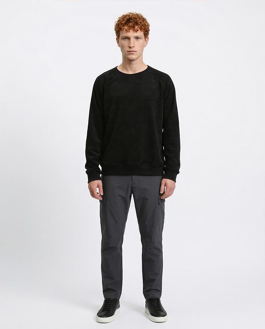 Ravin Textured Corduroy Crew Neck Sweatshirt in Onyx Black - R210100