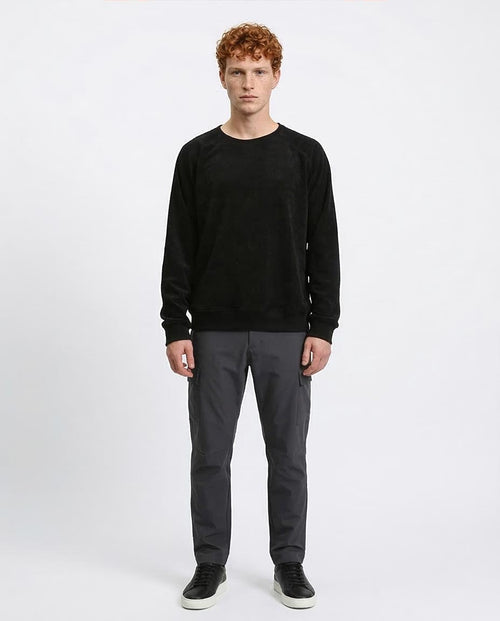 Ravin Textured Corduroy Crew Neck Sweatshirt in Onyx Black - R210100