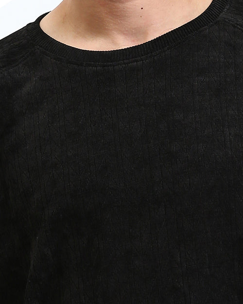 Ravin Textured Corduroy Crew Neck Sweatshirt in Onyx Black - R210100
