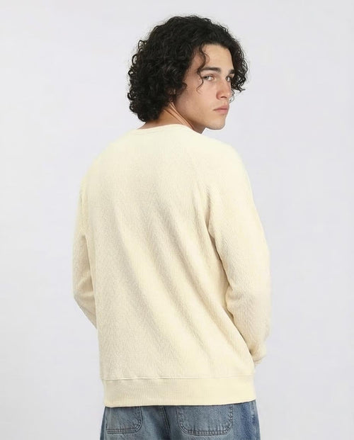 Ravin Men’s Ivory Chevron Textured Raglan Knit Sweater - Light Yellow - R210101