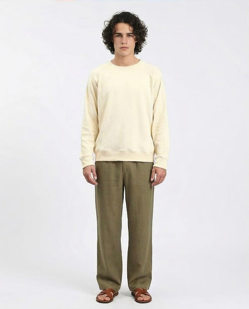 Ravin Men’s Ivory Chevron Textured Raglan Knit Sweater - Light Yellow - R210101