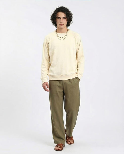 Ravin Men’s Ivory Chevron Textured Raglan Knit Sweater - Light Yellow - R210101