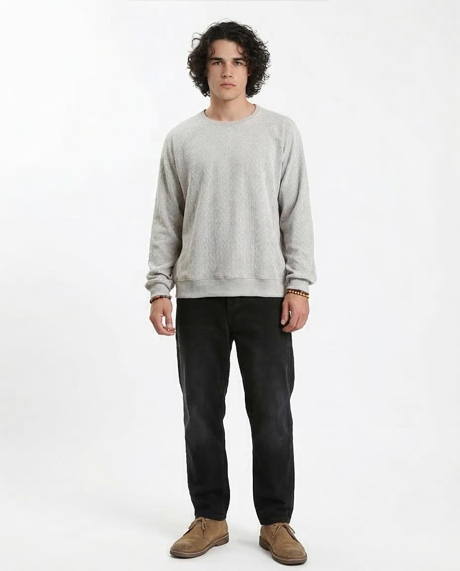 Ravin Men's Relaxed Fit Textured Crewneck Pullover - Grey Knitwear - R210102