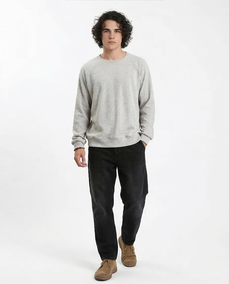 Ravin Men's Relaxed Fit Textured Crewneck Pullover - Grey Knitwear - R210102