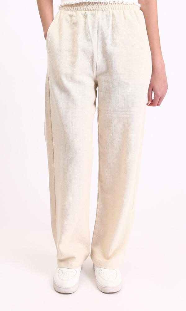 R210103 - Cotton Pants with Elastic Waist - Beige