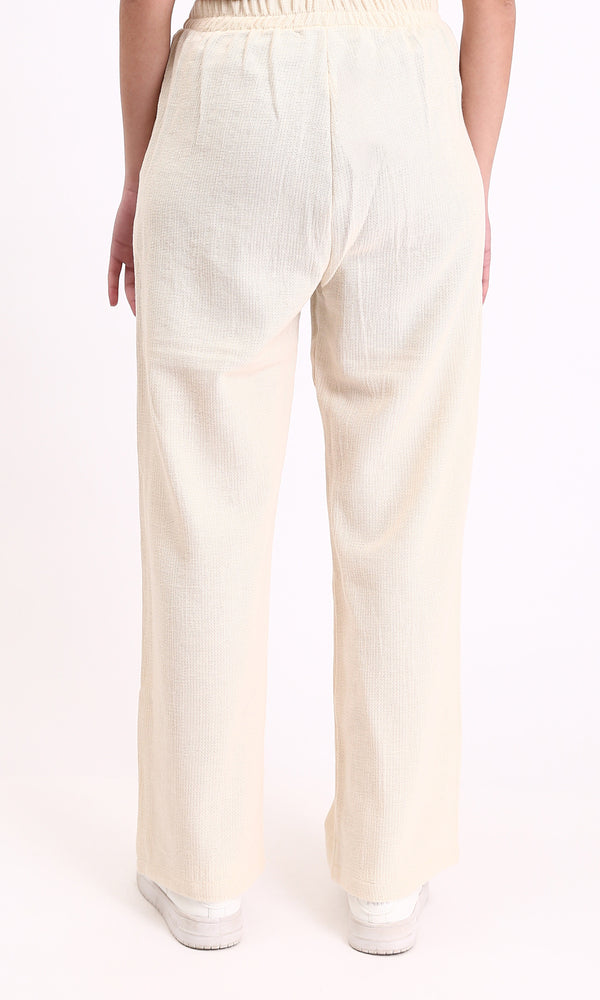 R210103 - Cotton Pants with Elastic Waist - Beige