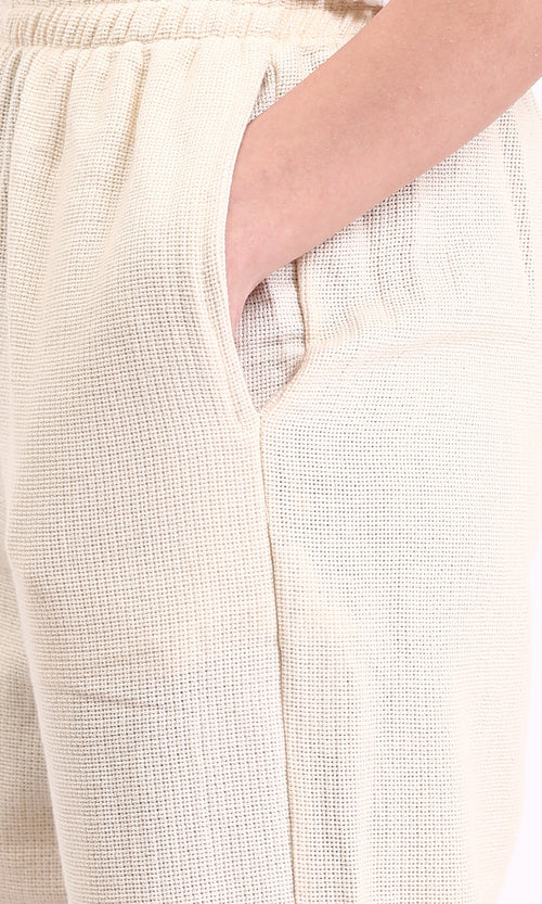 R210103 - Cotton Pants with Elastic Waist - Beige
