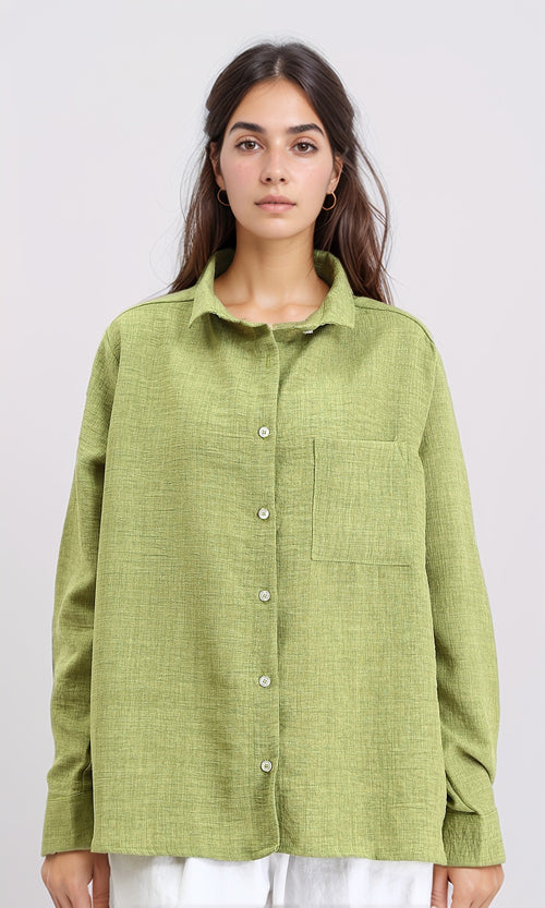 R210104 - Textured Shirt with Front Pocket - Lime