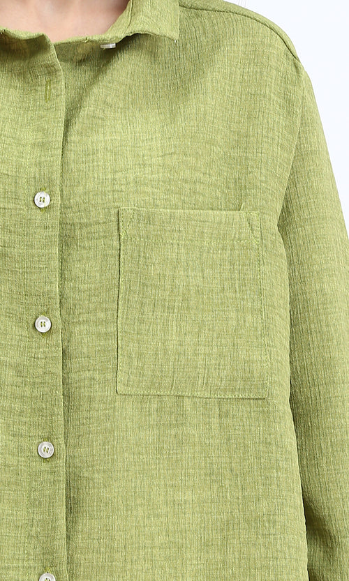 R210104 - Textured Shirt with Front Pocket - Lime