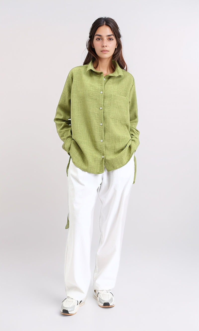 R210104 - Textured Shirt with Front Pocket - Lime