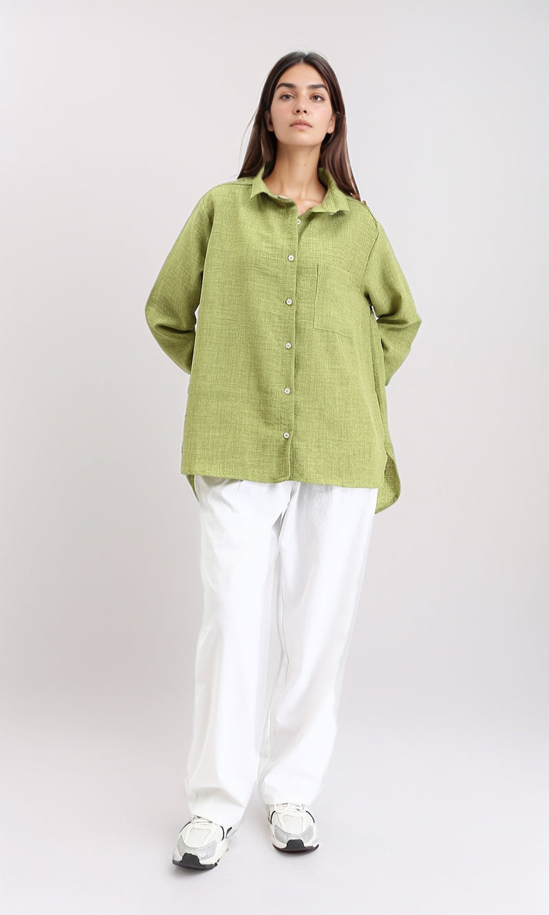 R210104 - Textured Shirt with Front Pocket - Lime