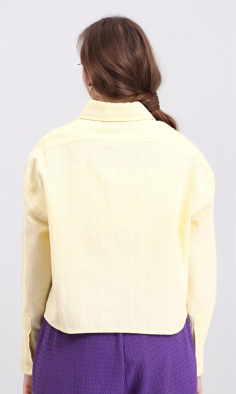 R210105 - Self Pattern Long Sleeves Cotton Shirt - Yellow