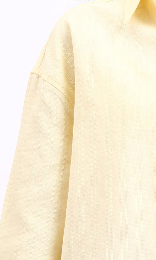 R210105 - Self Pattern Long Sleeves Cotton Shirt - Yellow