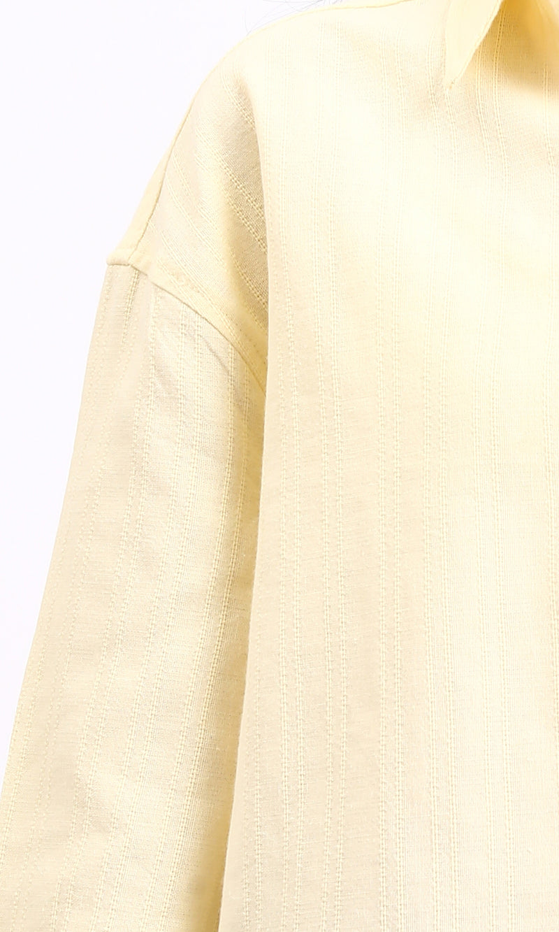 R210105 - Self Pattern Long Sleeves Cotton Shirt - Yellow
