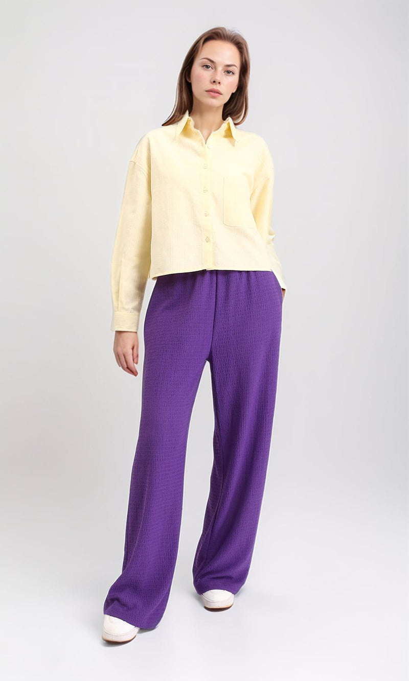 R210105 - Self Pattern Long Sleeves Cotton Shirt - Yellow