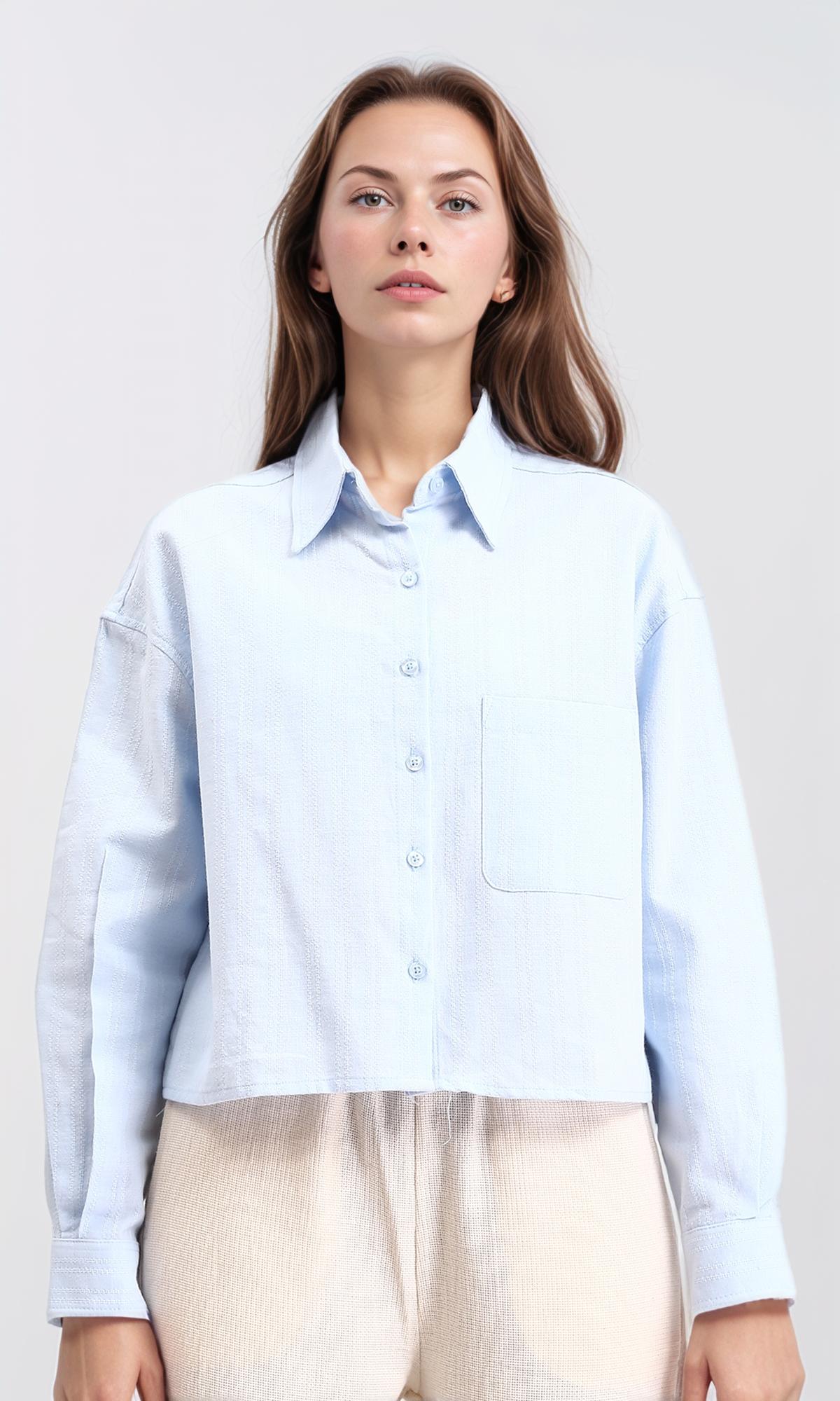 Self Pattern Long Sleeves Cotton Shirt - Light Blue