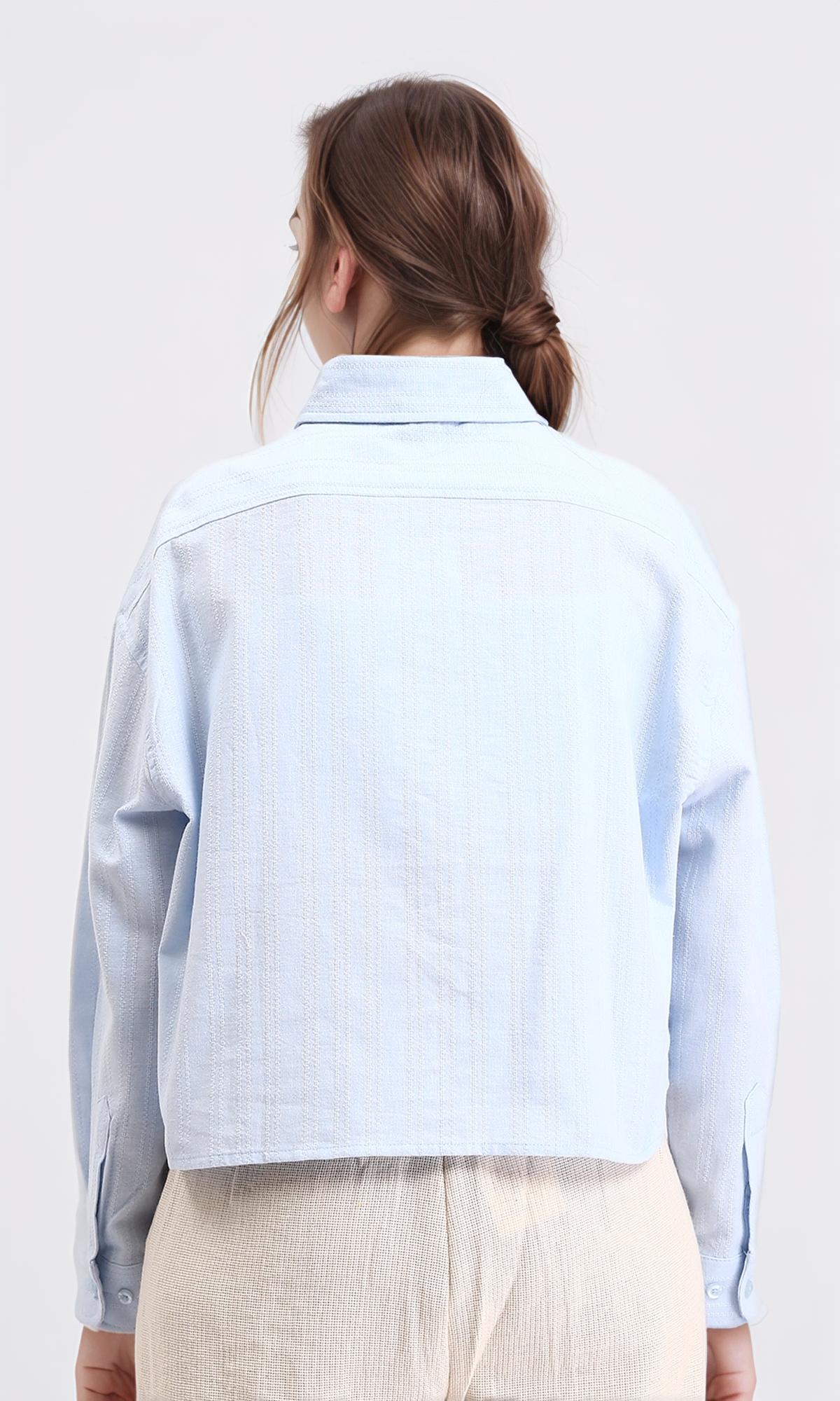 R210106 - Self Pattern Long Sleeves Cotton Shirt - Light Blue