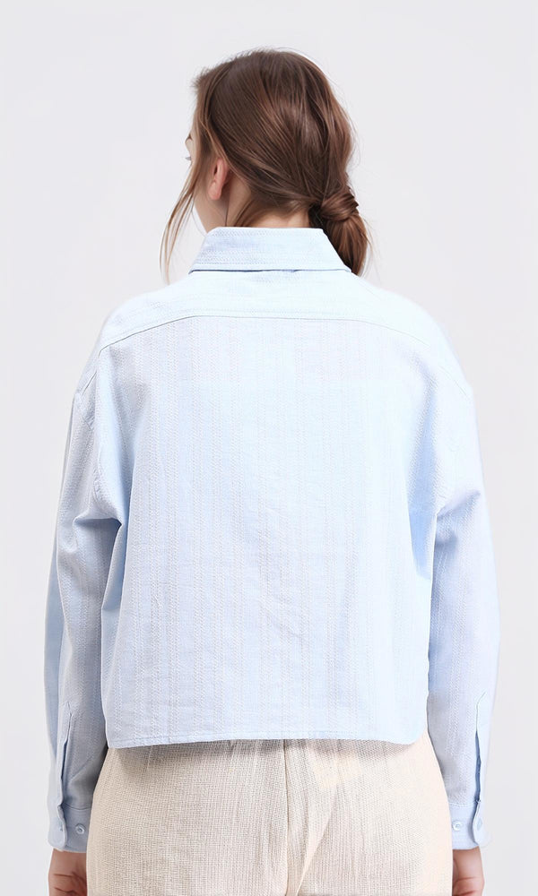 R210106 - Self Pattern Long Sleeves Cotton Shirt - Light Blue