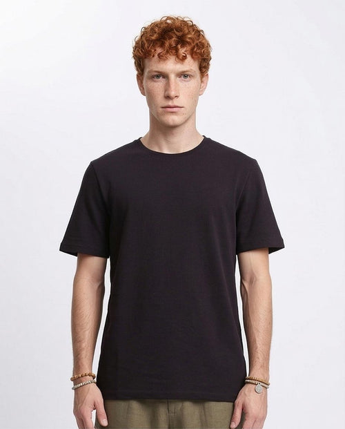 Men's Premium Textured Cotton Essential Crew Neck T-Shirt - Black