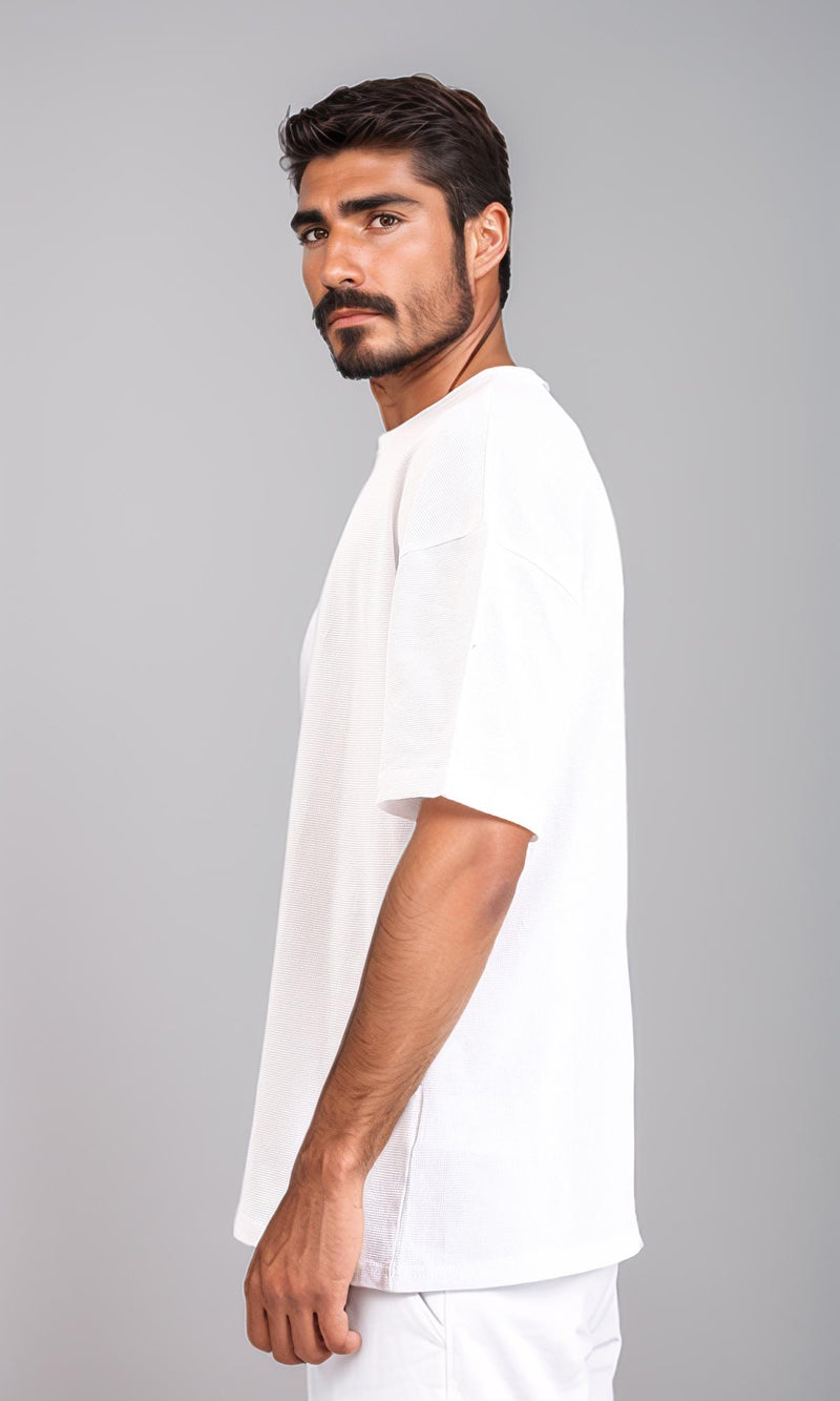 R210243 - Self Pattern Slip On Summer Tee - White