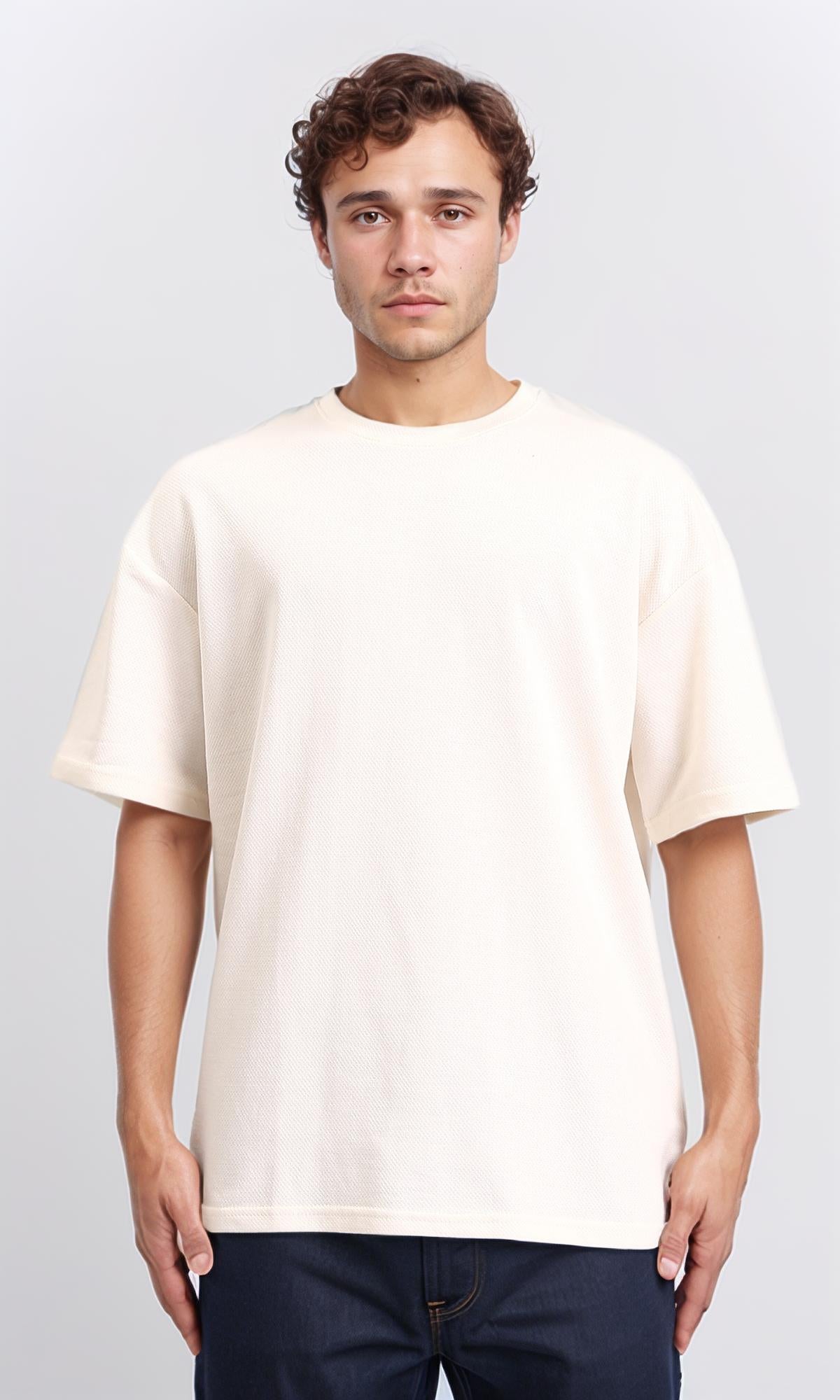 Solid Pattern Slip On Basic Tee - Off-White