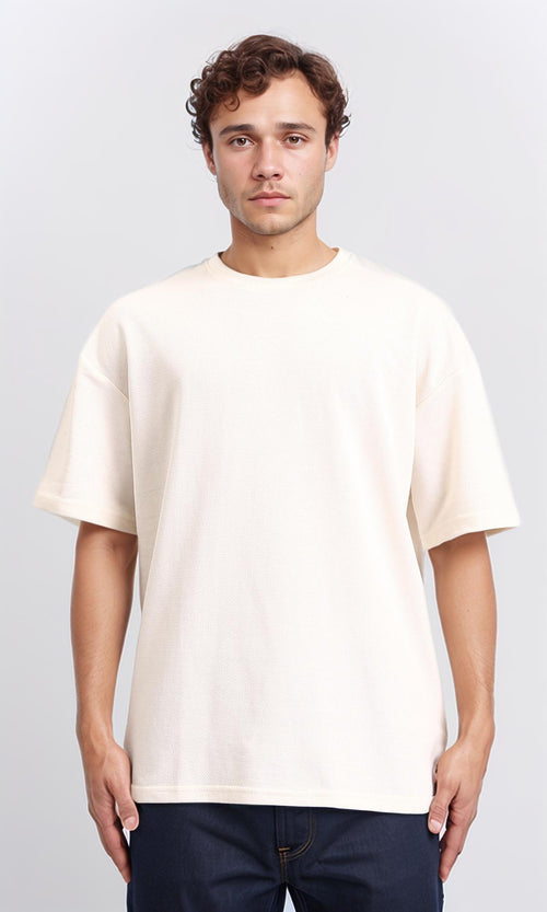 Solid Pattern Slip On Basic Tee - Off-White
