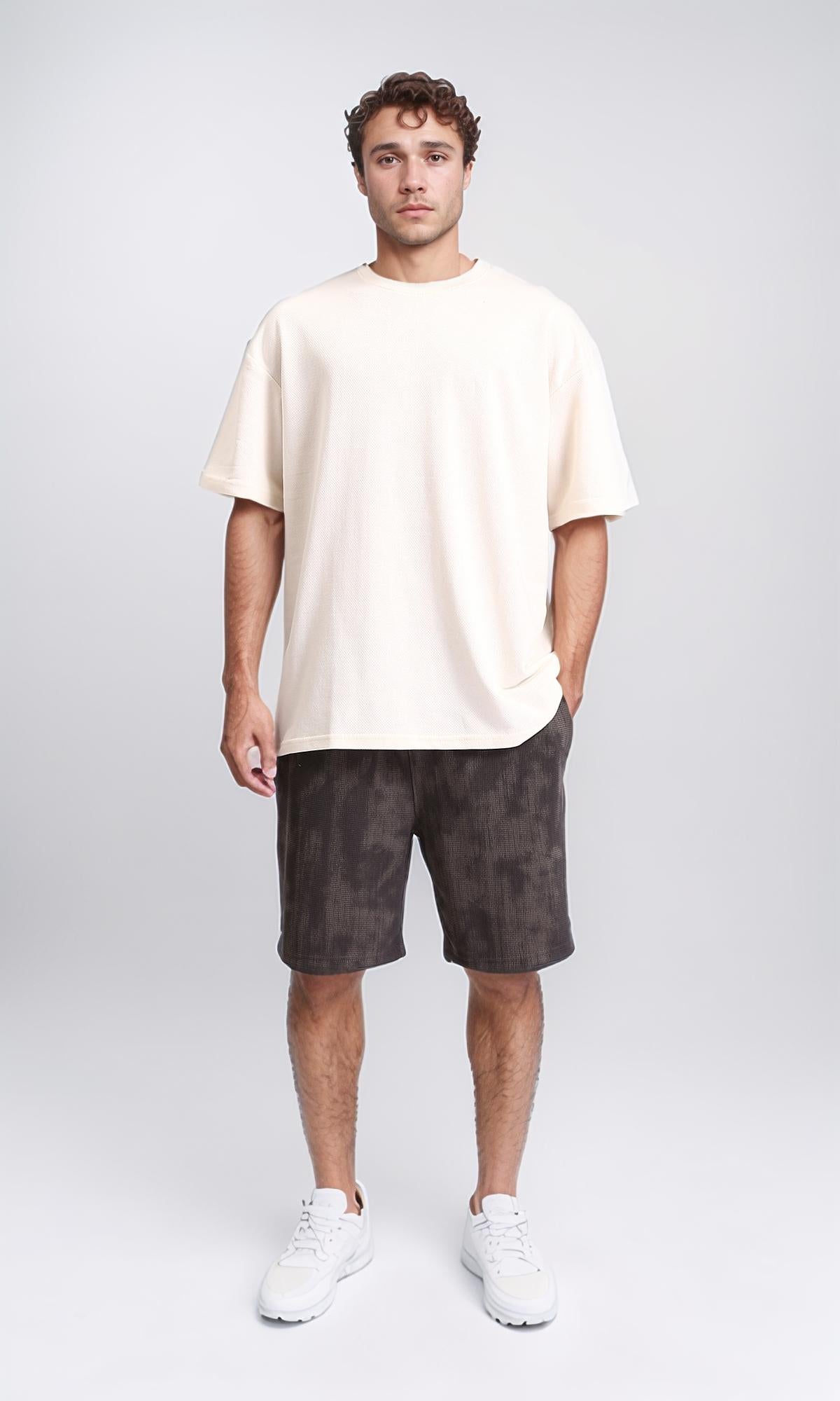 R210244 - Solid Pattern Slip On Basic Tee - Off-White