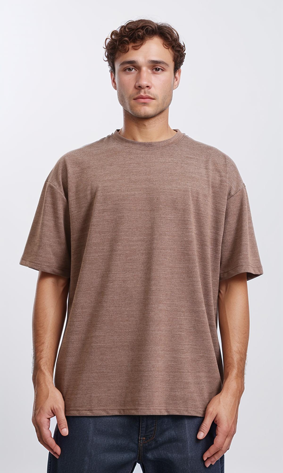 Round Neck Slip On Basic Tee - Heather Brown