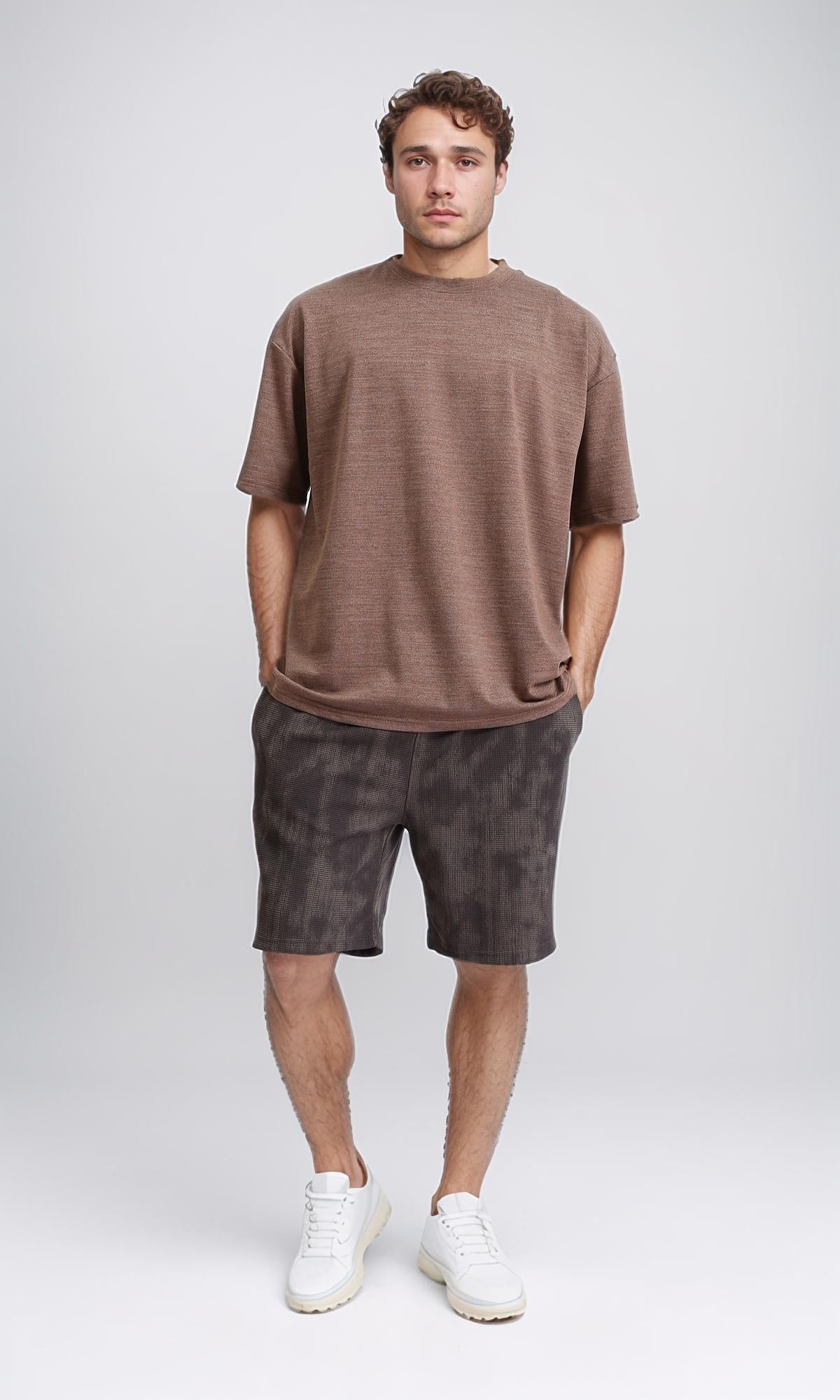 R210246 - Round Neck Slip On Basic Tee - Heather Brown