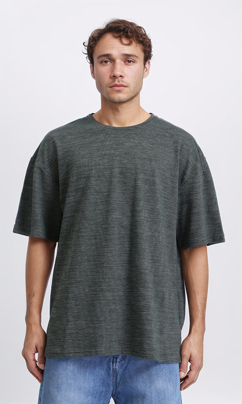 Round Neck Slip On Basic Tee - Heather Dark Green
