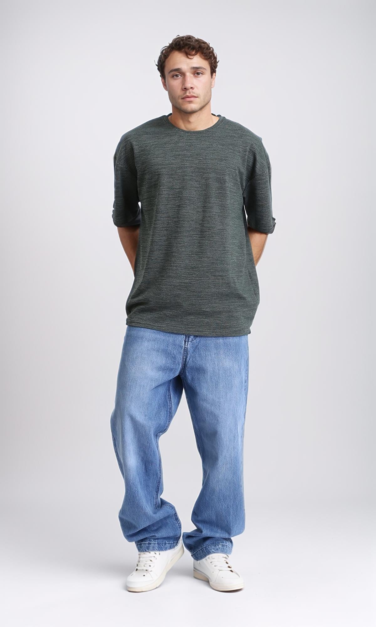 R210247 - Round Neck Slip On Basic Tee - Heather Dark Green