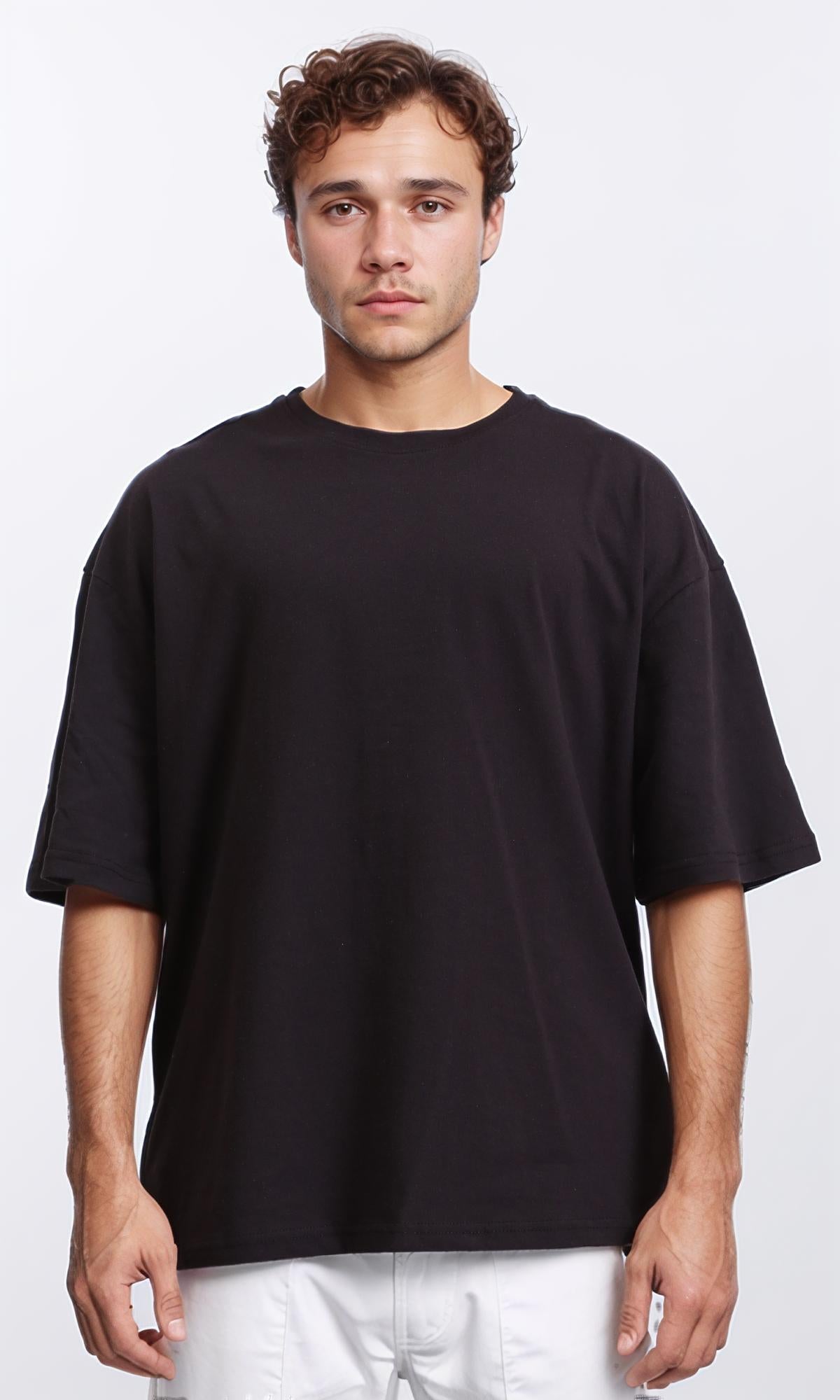 Solid Pattern Slip On Basic Tee - Black