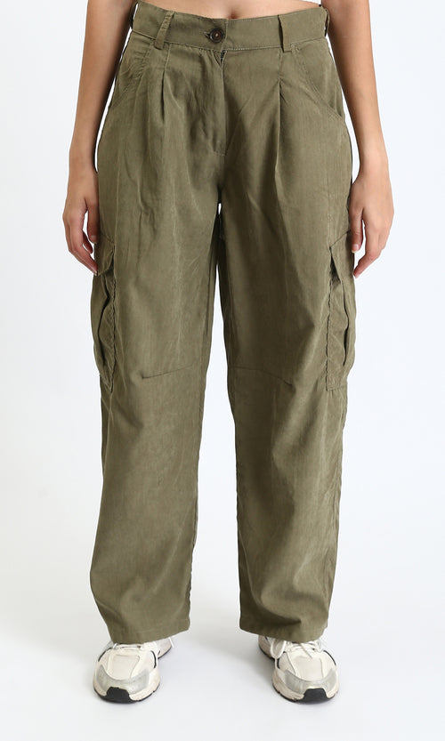 R210301 - Straight Leg Comfy Cargo Pants - Dark Khaki