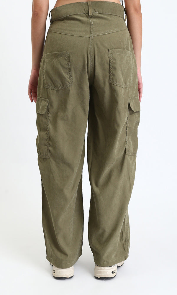 R210301 - Straight Leg Comfy Cargo Pants - Dark Khaki