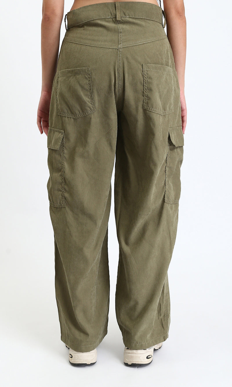 R210301 - Straight Leg Comfy Cargo Pants - Dark Khaki
