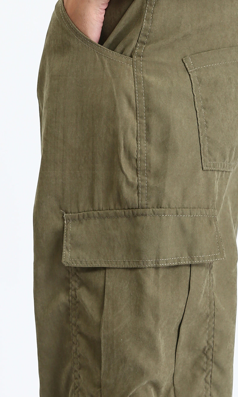 R210301 - Straight Leg Comfy Cargo Pants - Dark Khaki