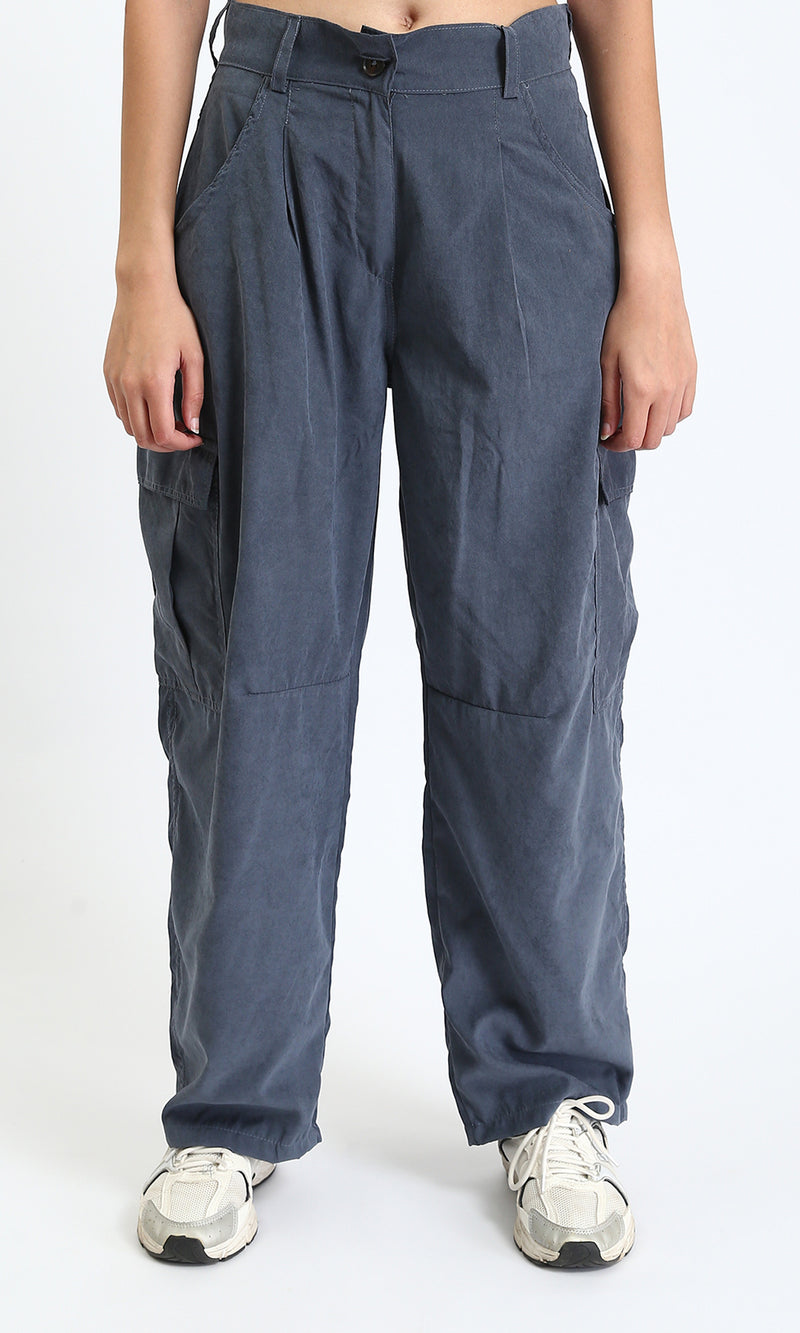 R210302 - Straight Leg Comfy Cargo Pants - Dark Grey