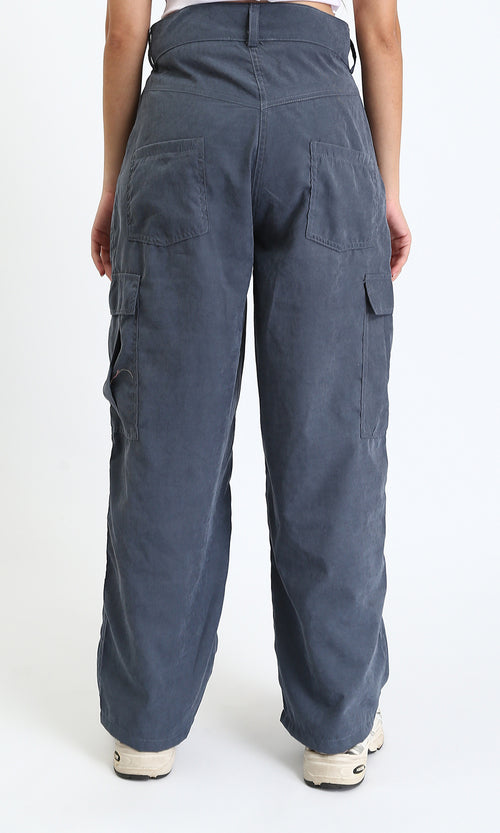 R210302 - Straight Leg Comfy Cargo Pants - Dark Grey