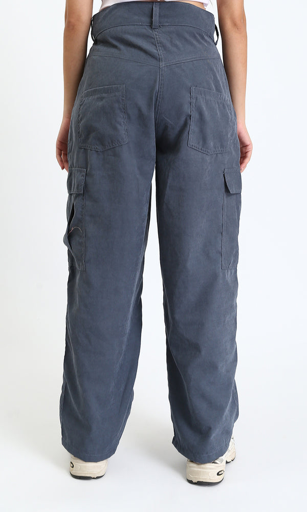 R210302 - Straight Leg Comfy Cargo Pants - Dark Grey