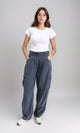 R210302 - Straight Leg Comfy Cargo Pants - Dark Grey