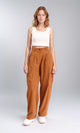 R210303 - High-Waisted Casual Cargo Pants - Rust Brown