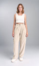 R210304 - High-Waisted Casual Cargo Pants - Pastel Beige